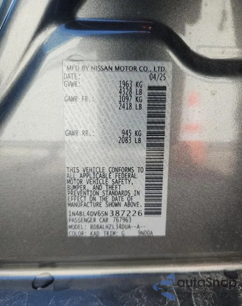 2025 Nissan Altima Sv z USA, uszkodzony, nr VIN 1N4BL4DV6SN387226